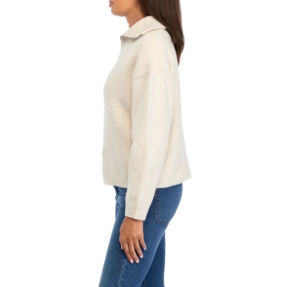 Olive + Oak Cream Ribbed Quarter Zip Sweater XL - Picture 2 of 6